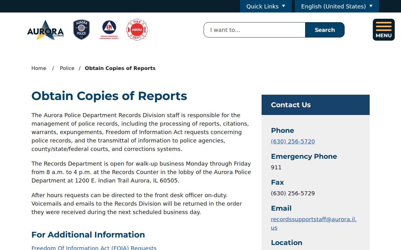 Aurora criminal records information from the Police Records Division