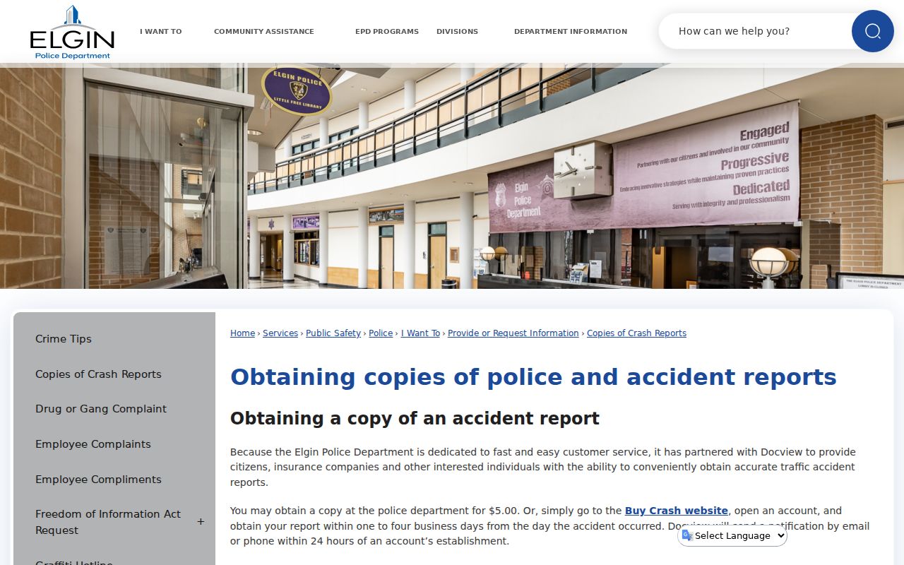 Elgin criminal records crash report copy options
