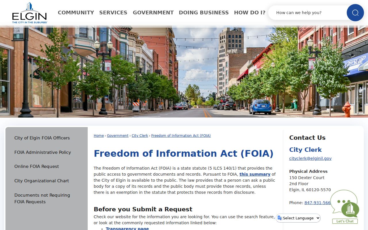 Elgin criminal records FOIA request portal