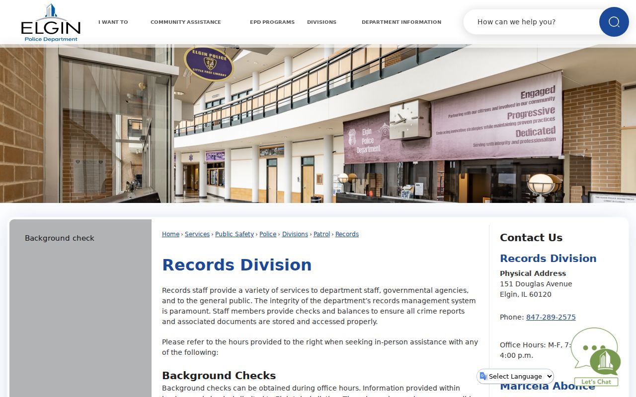 Elgin criminal records police records division
