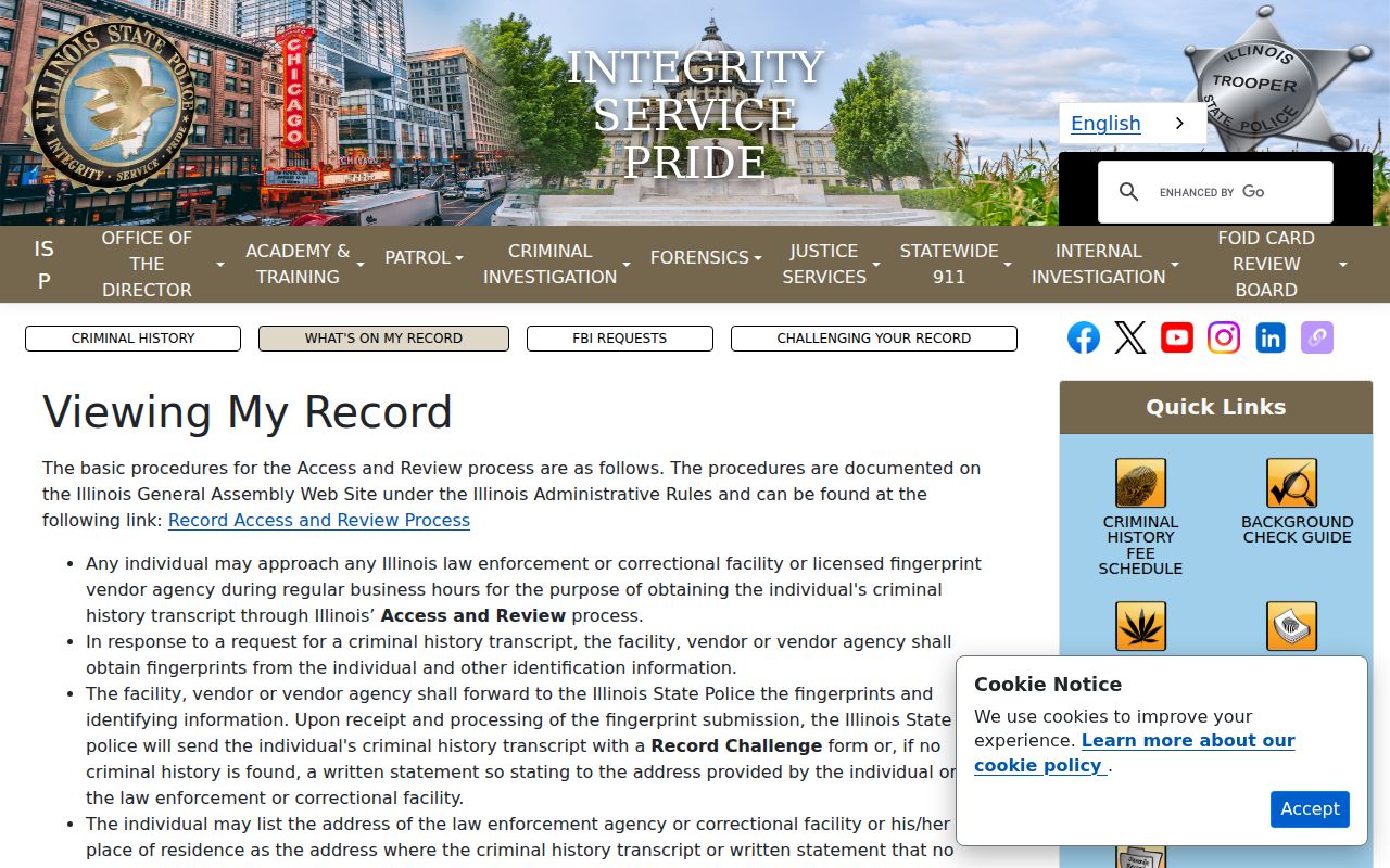 Kane County criminal history Access and Review instructions