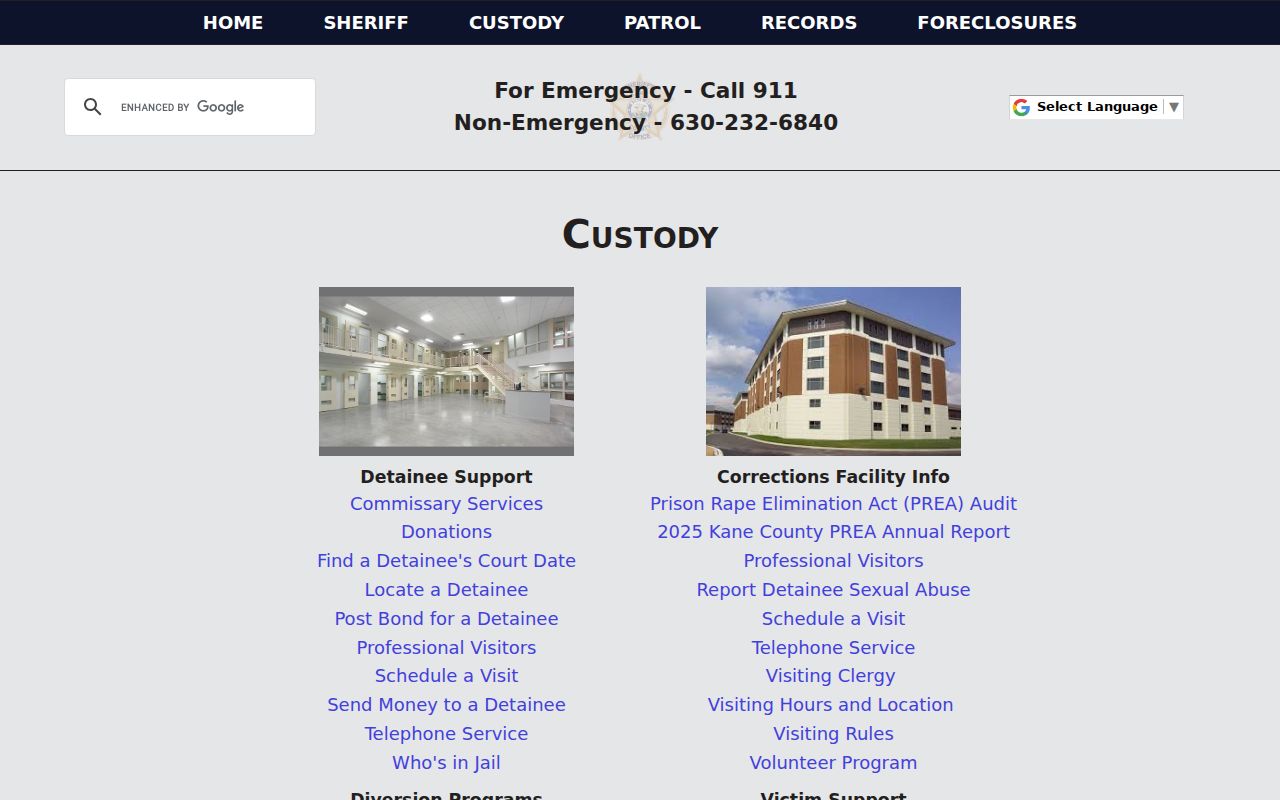 Kane County corrections service menu