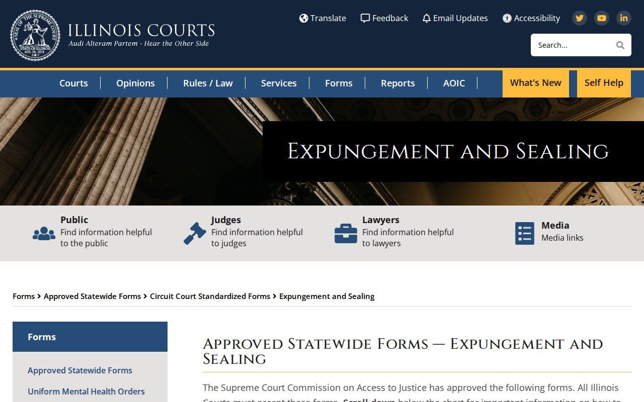 Kane County criminal court case expungement and sealing forms