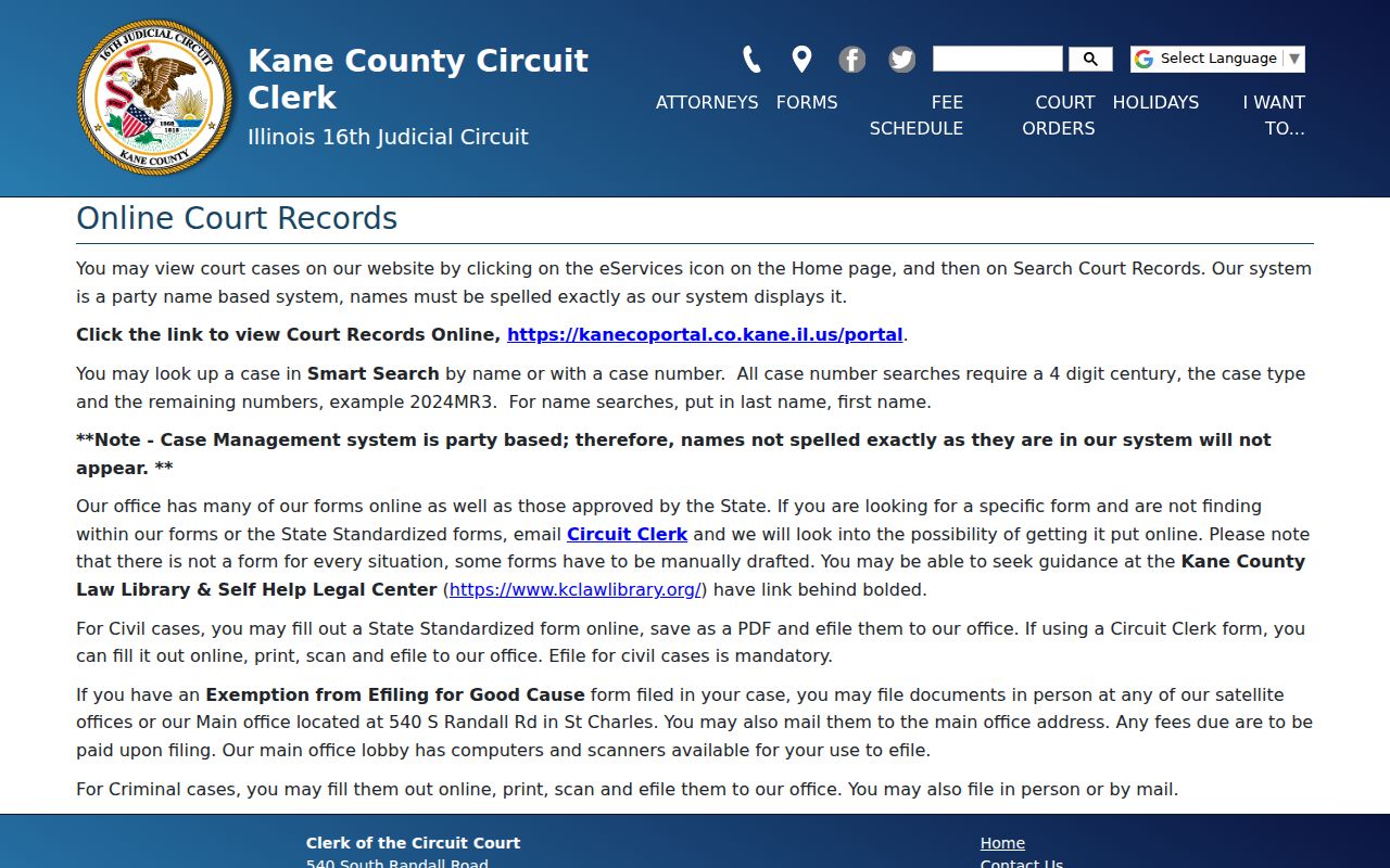 Kane County criminal court case search instructions